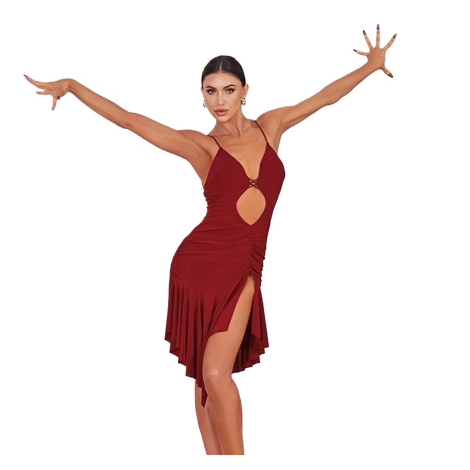 Ballo Donna Adulta Gonna Latina Ballo Donna - Asimmetrica Per Salsa, Tango, ChaCha, Taglia Unica Rosso Gonna Pratica Lezioni Ballo - Foto 5