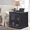 Jxqtlingmu farmhouse end table 24 large sofa side table with charging station mesh barn door and adjustable storage shelf rustic wood square nightstand for living room bedroom office black  urban country home decor