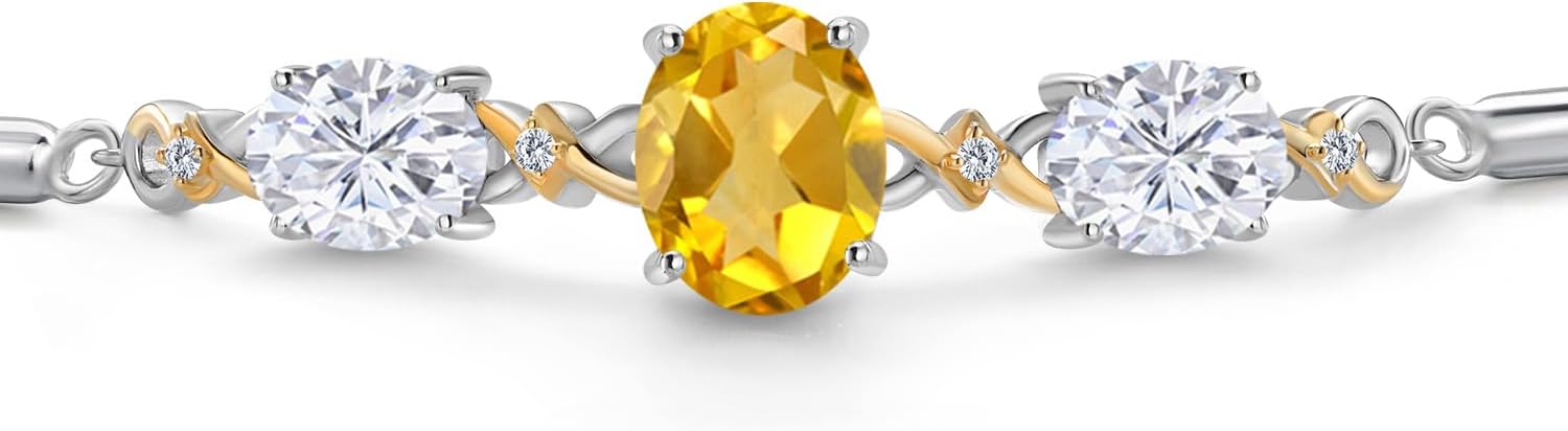 Gem Stone King Infinity Birthstone Bracelet for Women | 925 Silver 10K Yellow Gold | Oval Gemstone with Moissanite & Lab Grown Diamond | Adjustable Bolo 9 Inch