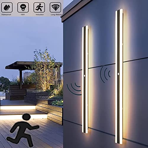 Zewnętrzna lampa ścienna z czujnikiem ruchu zimna biel 6000K wodoodporna IP65 oświetlenie ścienne LED czarna kinkiet wewnętrzne nowoczesne prostota długi pasek światła ogrodowe