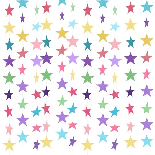 Image of Patelai Glitter Star Garland Banner 2026 Party Decor 130 Feet Star Hanging Streamers Twinkle Backdrop for Classroom Birthday Graduation Wedding Supplies(Macaron Color)