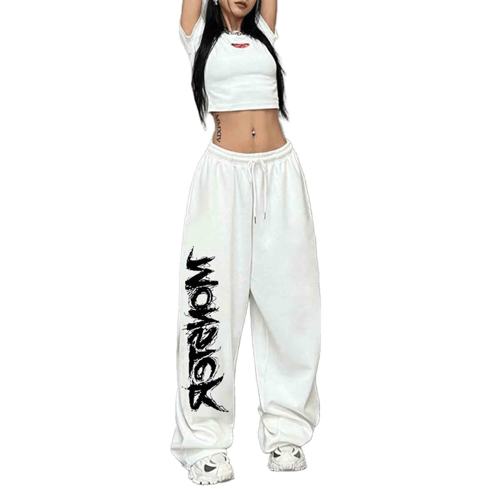 Pantaloni sportivi da strada hip-hop stampati con lettera, gamba larga a gamba dritta, pantaloni Jazz Street Dance