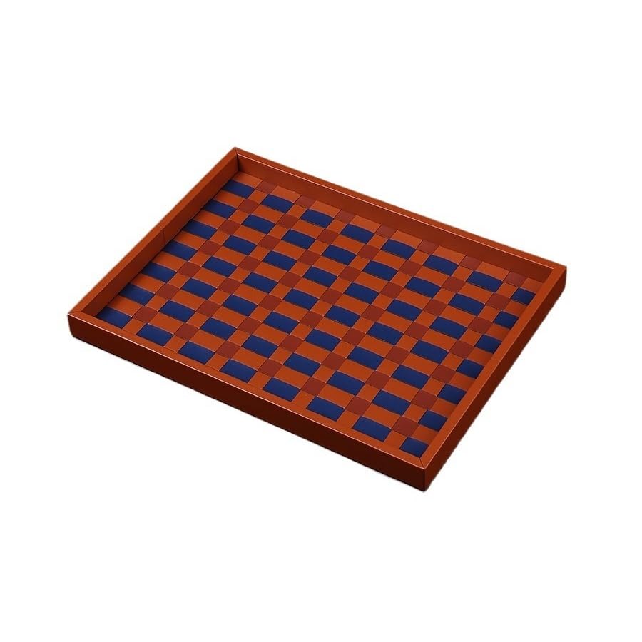 Bandejas Servir Comida Bandeja de Tablero ajedrez Tejida a Mano, Bandeja Almacenamiento Cuero for Sala Estar, aromaterapia for cosméticos Dormitorio Mesa Cama