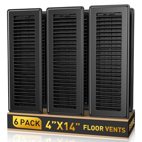4x14 Floor Register 6-Pack Heavy Duty Steel Walkable Vent Covers for Home Floor Adjustable Quiet Airflow Vent Grill Rust-Proof Black 14x4 Floor Vents