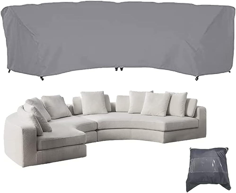 UCARE Curved Sofa Cover Outdoor Couch Sectional Protector Waterproof Half Moon Sofa Set Cover with Windproof Elastic Cord for Garden Lawn Indoor Grey (190.1x38.9x36.2in/483x99x92cm)