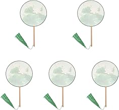 Abaodam Decoração De Frutas de 5 Leques Chineses Bordados Leque de Seda Estilo Chinês Leque Dobrável de M?o Leque de Bordados de Seda Leque Circular Manual Decoração De Casamento