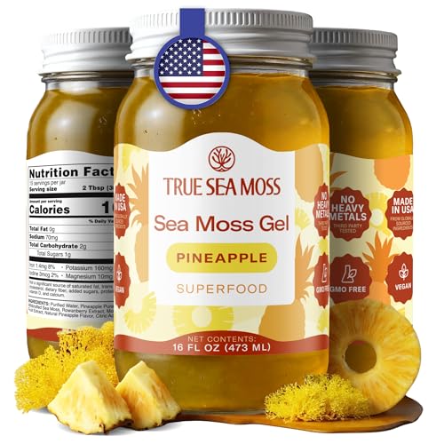 TrueSeaMoss Sea Moss Gel – Made in USA – Wildcrafted Seamoss, Fruits & Jarred Vegetables – Pineapple, Pack of 1 (Labels may Vary)
