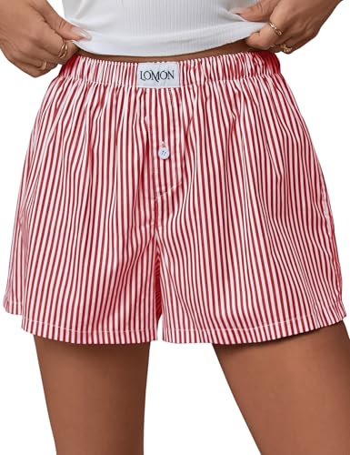 Image of LOMON Womens Boxer Shorts Casual Summer 2026 Pajama Lounge Sleep Pj Gingham Plaid Shorts Y2K Beach Bottoms