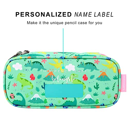 Image of mibasies Girls Pencil Case for Kids, Multi-Slot Pencil Pouch, Light Green Dinosaur Forset