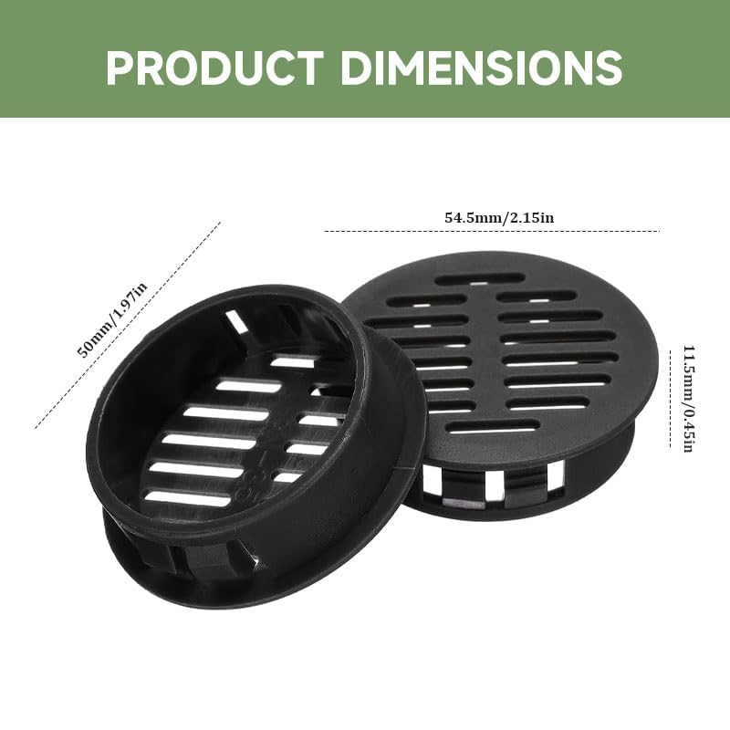10Pcs Round Soffit Vent 50mm (2 inch) Grey, Plastic Ventilation Grille Home Office for Bathroom Kitchen Cabinet Wardrobe Blind - Image 2