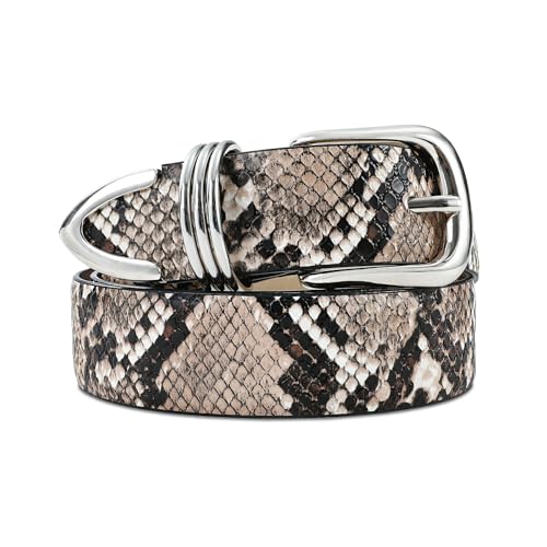 RISANTRY Women's Leather Belts for Jeans Dresses, Snakeskin Leather Waist Belt Fashion Ladies Belts with Gold Buckle