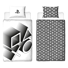 Character World PlayStation - Set copripiumino singolo ufficiale, elasticizzato, reversibile, double-face, con federa coordinata, colore: bianco e nero, in policotone