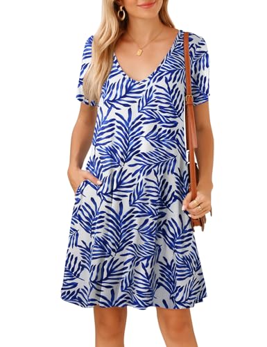 Image of JollieLovin Women T Shirt Plus Size Summer Swing Dresses Short Sleeve V Neck Loose Casual Dress(L-5X)