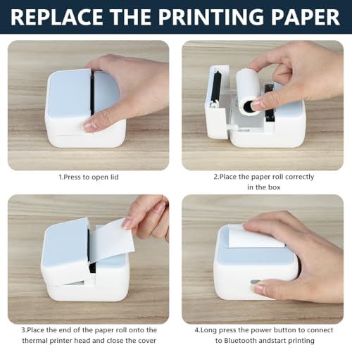 OFFCUP Mini Drucker Mini Fotodrucker mit 5 Papierrollen Tragbarer Mini Printer Thermodrucker Taschendrucker Smartphone Bluetooth Drucker für iOS und Android für Studiennotizen Fotos Etiketten, Blau