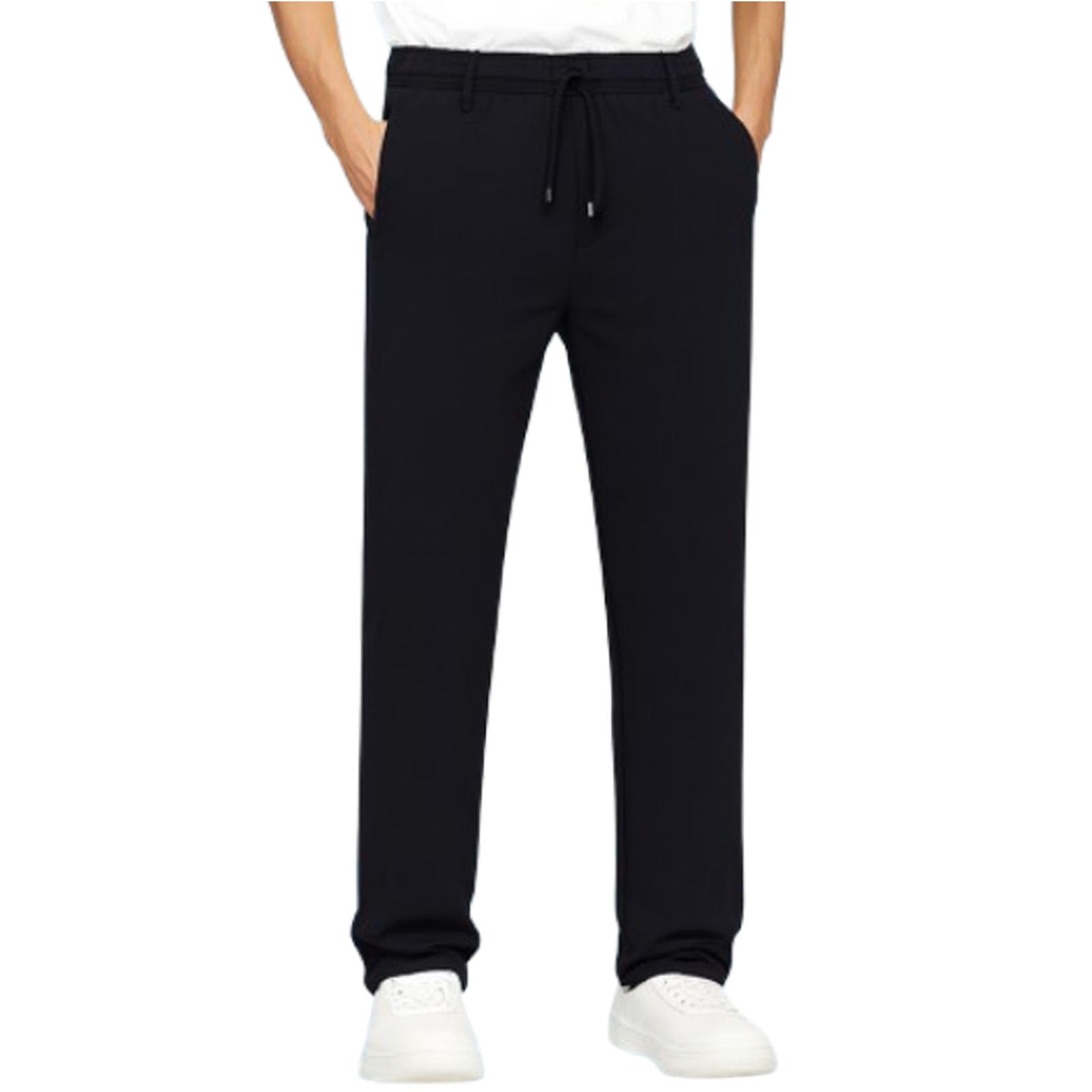Meshirons - Ice Silk Mesh Panel Casual Pants Unisex Ultra Stretch Quick Drying Black Straight-Leg Leg XX-Large