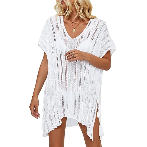 Beamuse Bathing Suit Cover Ups for Women, Women's Swimwear Beach Bikini Swimsuit Pool Crochet Side Split Dress