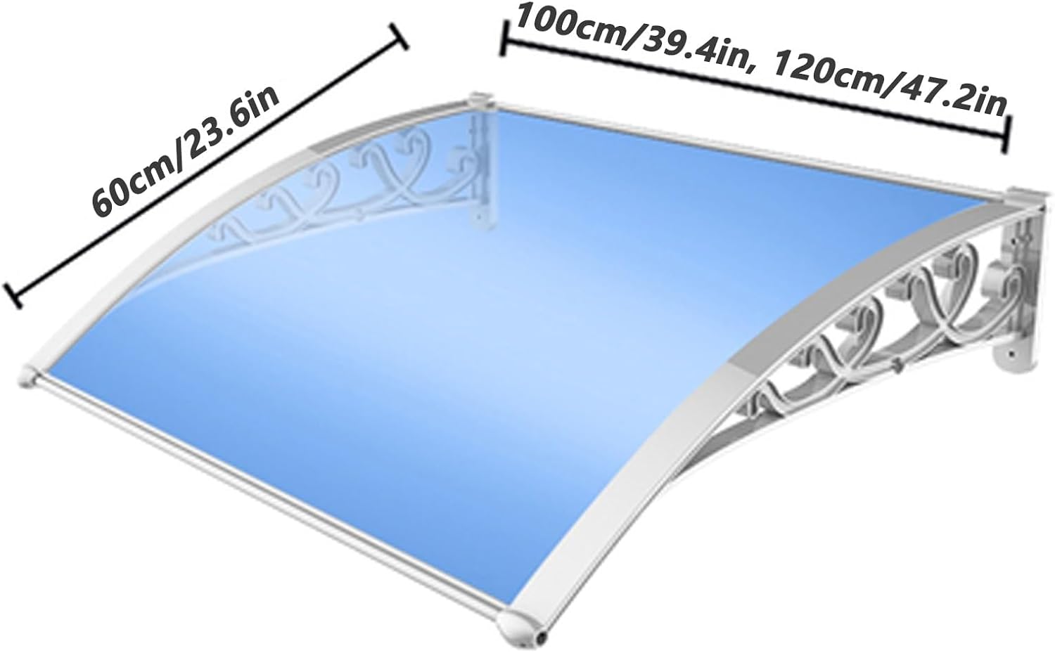 Front Door Awning, Polycarbonate Door Canopy, Modern Curved Window Awning Rain Cover, Easy Assemble, for Uv, Rain, Snow Protection(Transparent Color,60x100cm)