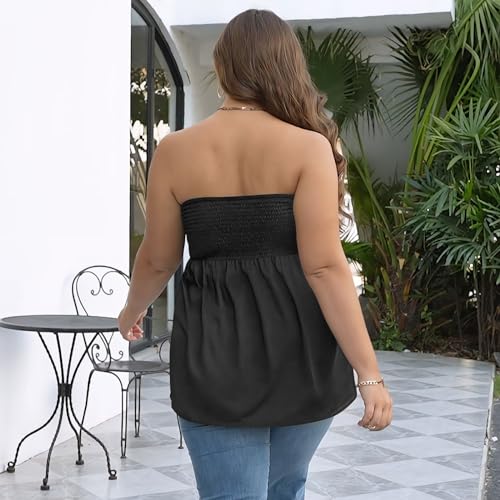 Comeon Plus Size Tube Top for Women Strapless Pleated Off The Shoulder Tops Sexy Summer Tunic Tank Top Soft Casual Cami4
