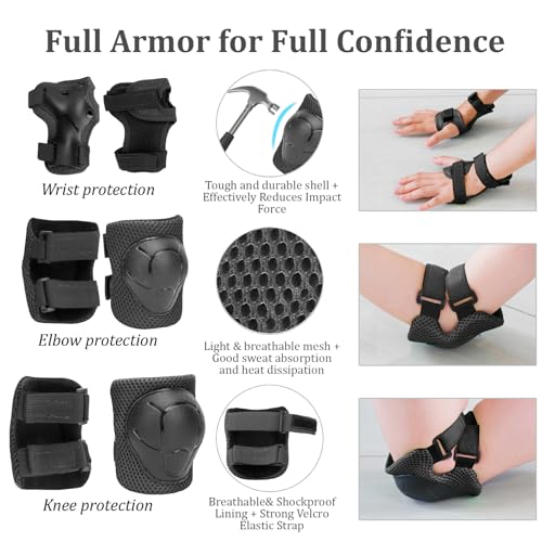 Image of KAMUGO Kids Adjustable Helmet, with Sports Protective Gear Set Knee Elbow Wrist Pads for Toddler Age 2-8 Boys Girls, Bike Skateboard Hoverboard Scooter Rollerblading Helmet Set