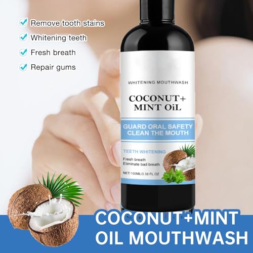 Aufhellendes Öl Mundspülung,Mundziehöl mit Kokosnuss& Pfefferminzöl 100ml mundziehoel kokos minze,Zahnaufhellung und Gesündere Zähne,Zungenreiniger,Oil Pulling for Teeth,Teeth Whitening Mouthwash (3) – Bild 5