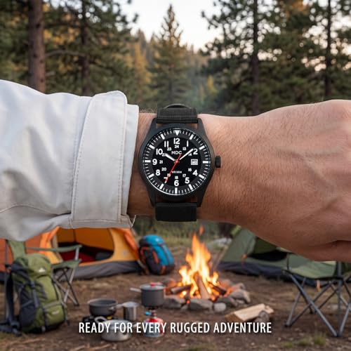 Image of Black Outdoor Sport Watch MAR-043 | Tactical Analog Time, Date Window, Japanese Quartz, 5ATM Waterproof, Lightweight Breathable Strap, Work Outdoor Gift