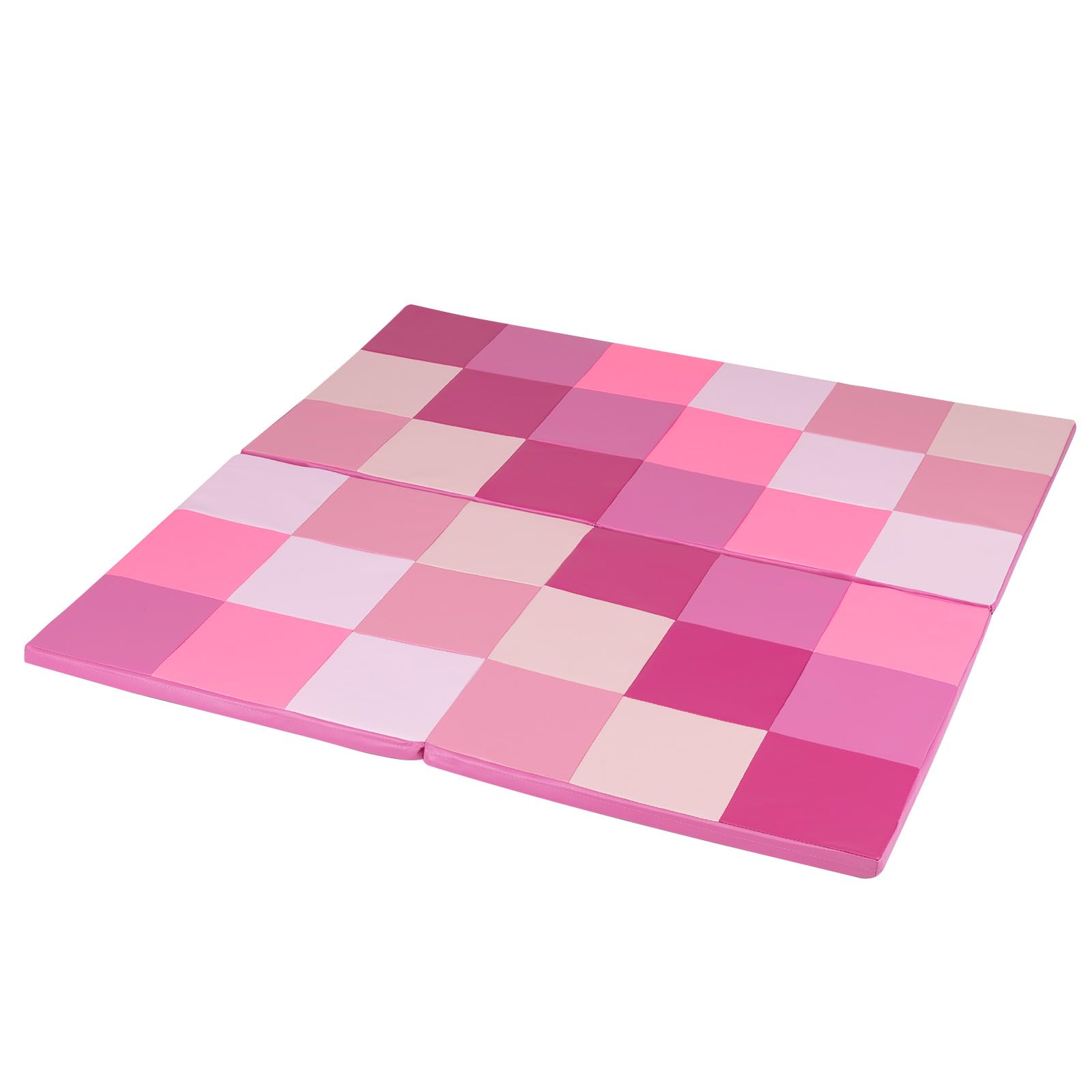 COSTWAY 2 teilige Krabblematte Baby faltbar, 144 x 144 cm Spielmatte mit Kletterverschluss, Bodenmatte aus Kunstleder & Schaumstoff, Spielteppich rutshfest für Kinderzimmer (Rosa)