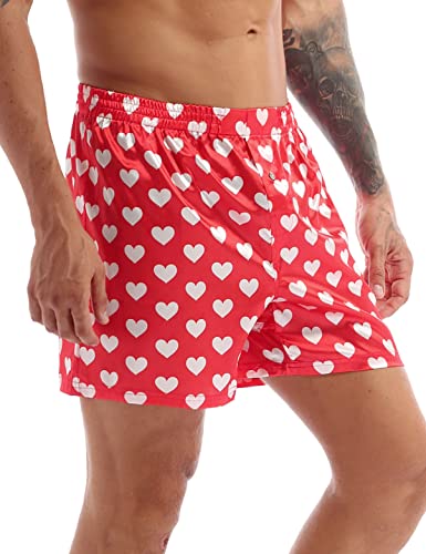 Aislor Men's Silky Satin Lip Love Heart Print Boxer Shorts Sports Short Pants Summer Loungewear Underwear3