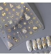 Mkwntg Christmas Nail Art Stickers Decals 5D Embossed Golden Christmas Nail Stickers with Diamond...