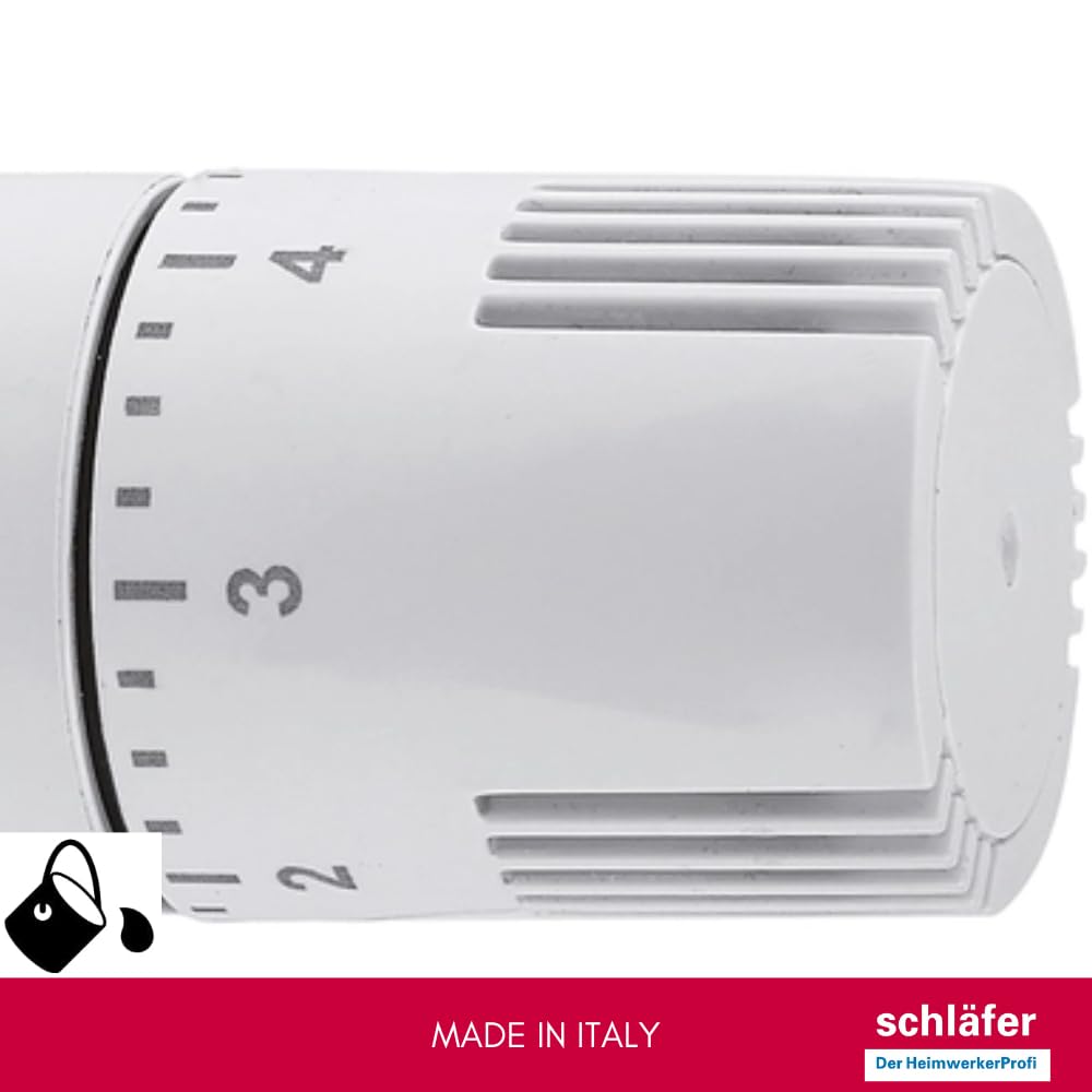 Schläfer 37040100 | Valvola Design Termostatica Bianca per Termosifoni, Testina di Comando per Radiatore Sensibile a liquido, Manopola con Regolazione intervallo Temperatura Attacco M30x1,5