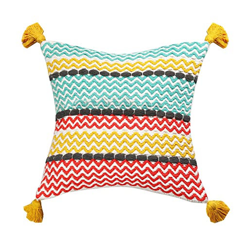 Image of SASHAA WORLD 100% Cotton Decorative Cushion Cover with Zipper | Bedroom & Living Room | Multicolor 45X45 cm