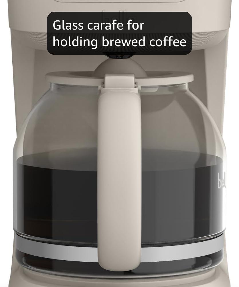 BELLA 12 Cup Programmable Coffee Maker, Reusable Dishwasher Safe  Accessories, Easy LCD display, Auto Shutoff, 900 watt, Oatmilk: Home &  Kitchen - Amazon.com
