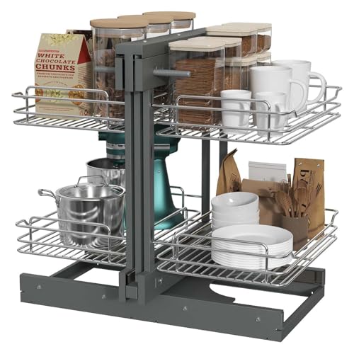 BeoyNot Organizador Extraíble para Esquina Ciega para Armario de 31”/35”, Organizador de Estante Extraíble para Esquina de Cocina de 2 Niveles con Cierre Suave y 4 Cestas 800mm(31in)