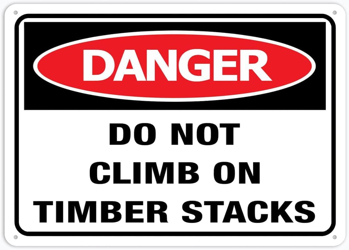 Danger Do Not Climb On Timber Stacks Rust Free Aluminum Tin Sign - Warning Decor with Pre-Drilled Holes for Indoor-Outdoor Lumber Yard, Construction Site, Warehouse - 8x12 Inch​