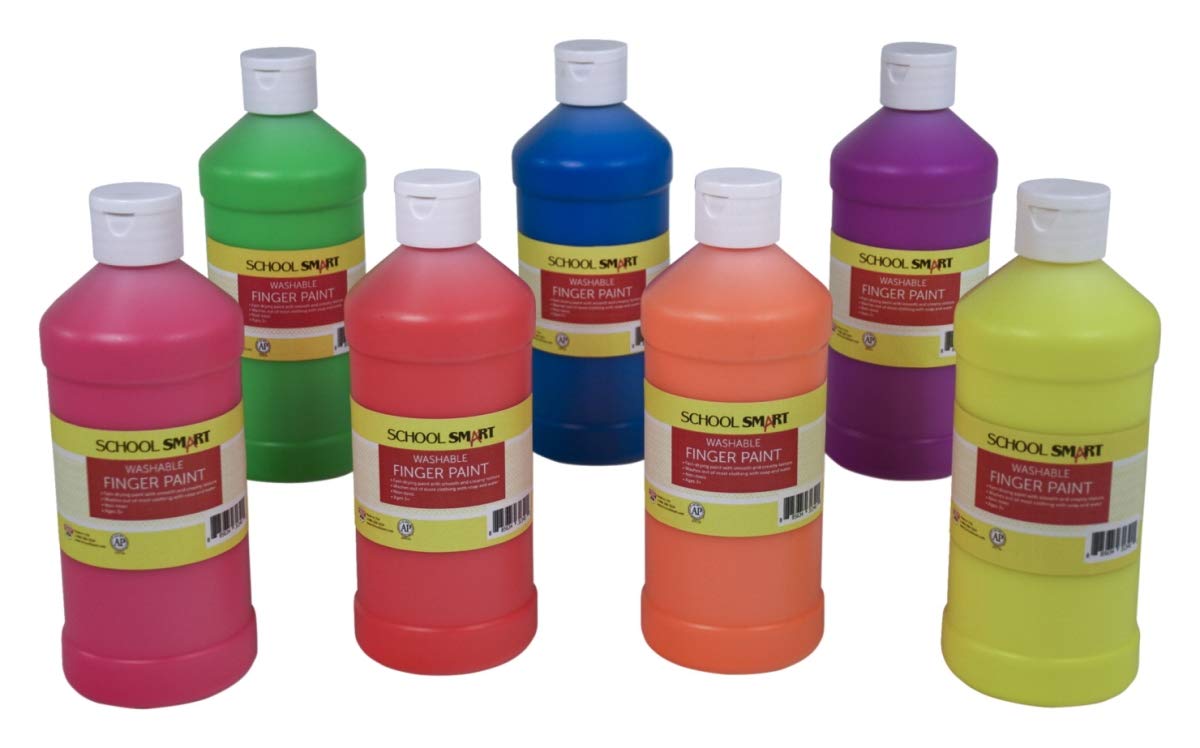 School Smart 2002394 1 Pint Washable Finger Paint, Assorted Neon Color - Set of 7