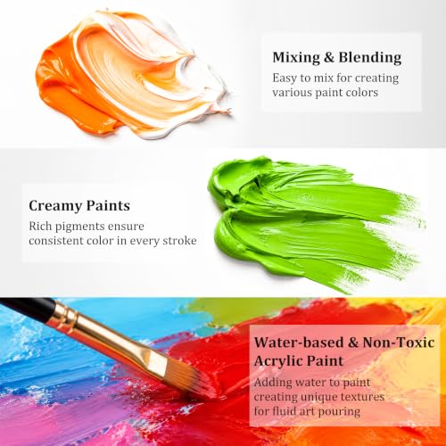 Image of Caliart 36 Colors Acrylic Paint Set with 12 Brushes | Craft Painting kit for Adults Artists Beginners, Rich Pigment Non-toxic, Canvas Wood Rock Pumpkin Ceramic Art Supplies Paint