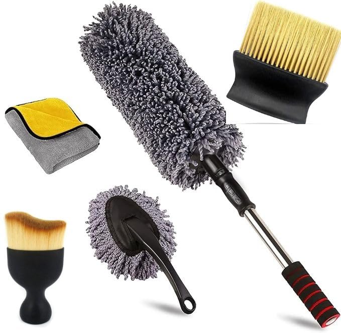 ZSIGNS5PCS Ultimate Car Duster Kit，Best Microfiber Multipurpose Duster,Interior &Exterior Cleaning Tools,Dashboard Detailing Brush,Scratch Lint Free,Pollen Removing,extendable Handle,Tuck,SUV,RV