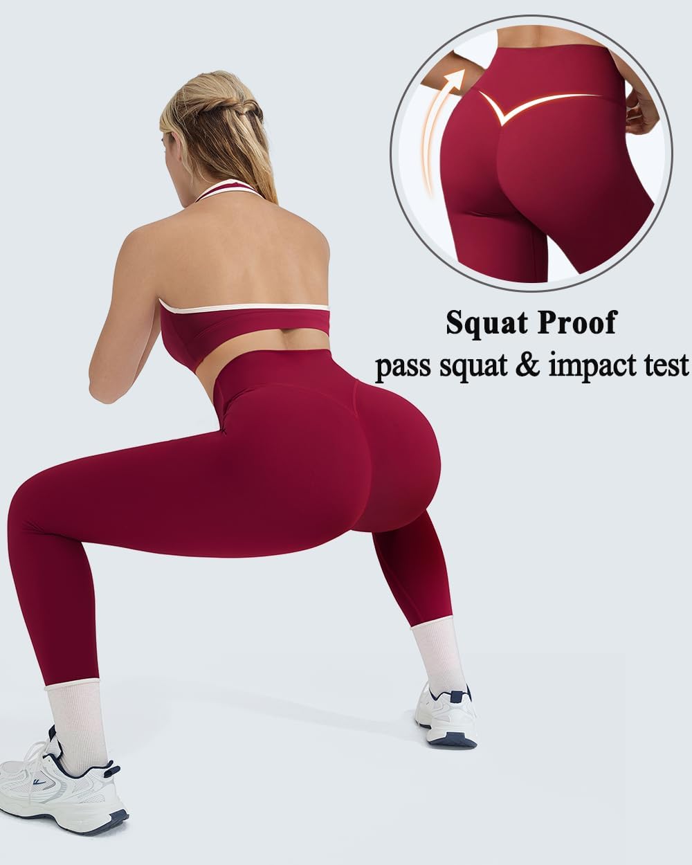 OMKAGI 2 Piece Workout Sets for Women Halter Sports Bras Gym Sets Booty Leggings Outfits - Image 4