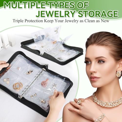 Earring Organizer Case Travel Jewelry Storage Book Clear with Small Zippered Pouch (Black, With 80 Pcs small Jewelry Pouches)4