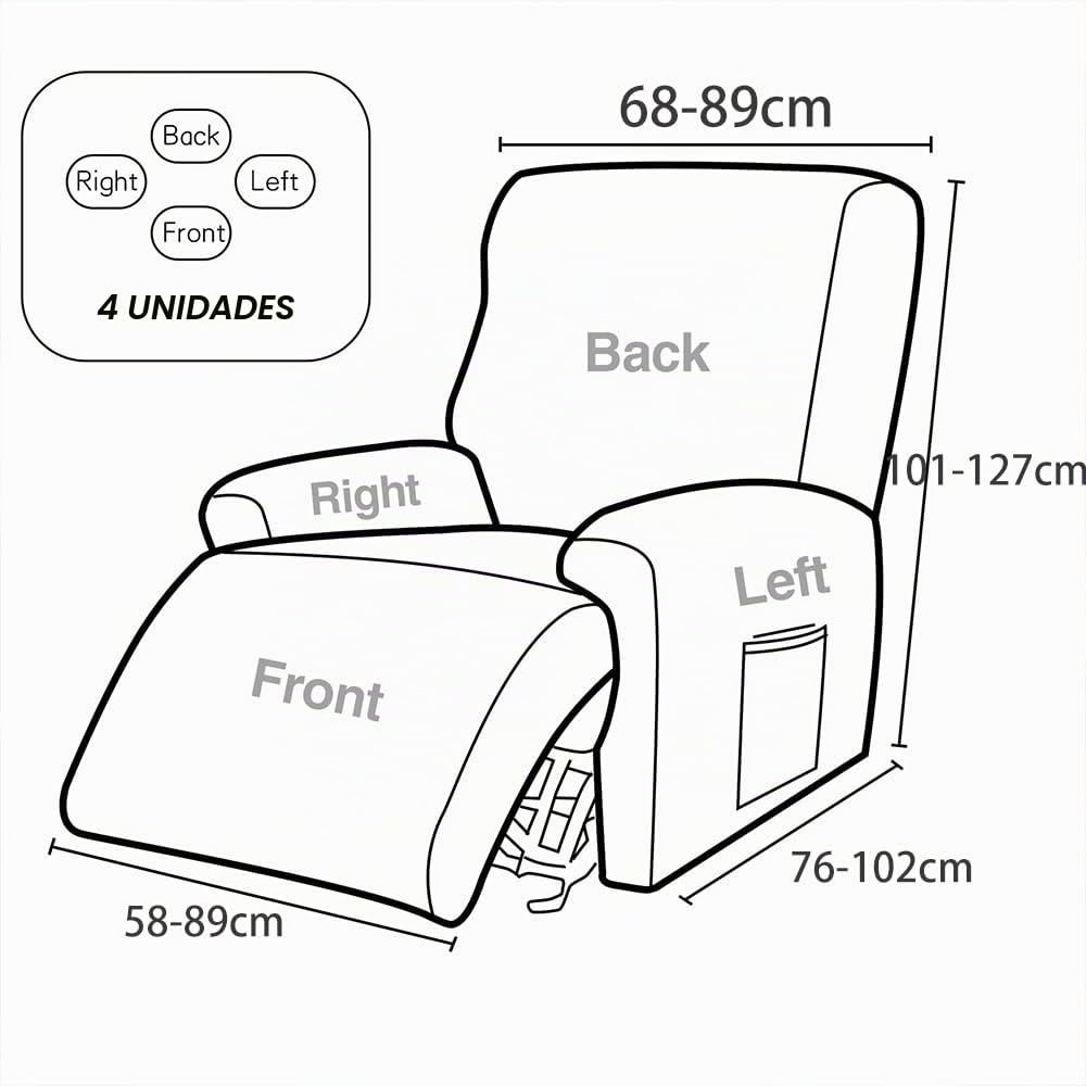 Funda para sofá reclinable Funda elástica para sillón de Descanso 4 Piezas Funda elástica para sillón reclinable, sillón de Masaje