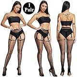 akiido High Waist Tights Fishnet Stockings Thigh High Stockings Pantyhose (A-008-black8, One Size)