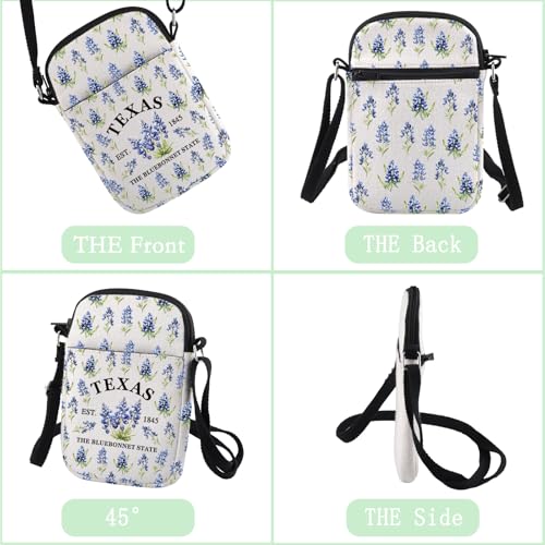 CHOORO Texas Bluebonnet Crossbody Bag Texas State Flower Bluebonnet 1845 Sling Bag Texas Bluebonnet Flower Gift3
