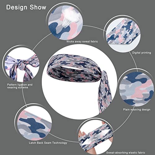 Oneye 6 Pieces Head Tie Headbands For Men Women Sport Tie Back Bandanas Camo Hair Band Athletic Sweatbands For Tennis Running Ninja Karate Basketball thumb #2