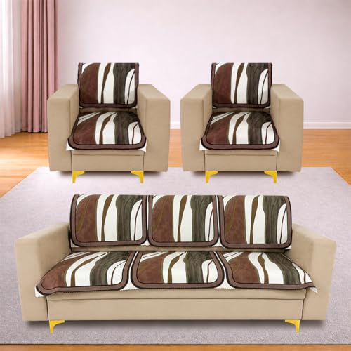 Image of Homerz Premium 'Luxe Series' Holland Velvet Sofa Cover | Smooth Finish | Anti-Skid Fleece Backing | Soft Touch Couch Protector for Living Room (Ocean Crest, 5 (3+1+1) Seater, Seat Cover with Backrest)