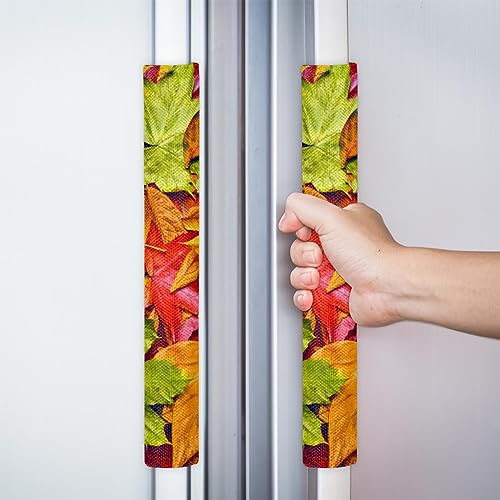 Image of Pardick Fall Autumn Refrigerator Door Handle Covers Set of 2Fall Maple Washable Fridge Dishwasher Mocrowave Oven Door Decor Handle Cover Keep Your Kitchen Appliance Holiday Decor
