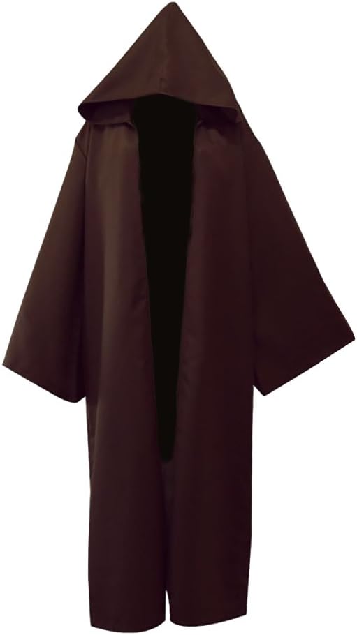 Tititina Long Brown Cloak Cape with Hood Knight Robe for Halloween Christmas Party Cosplay Medieval Costume Adult, L