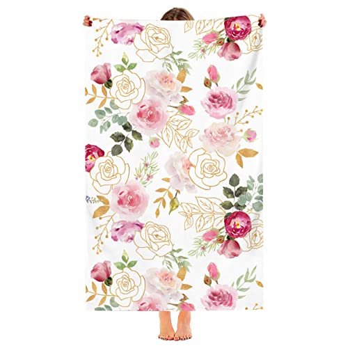 Sunuan Floral Flower Beach Towel Oversized Microfiber Quick Dry Bath Towels Gift Thick Sand Free Beach Towels For Kids Adult Travel Pool Swimming Camping (52"X33") #TOP5