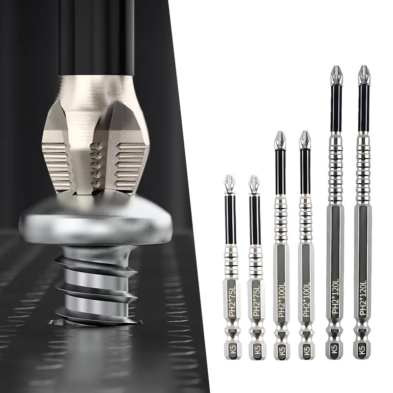 Saker Plus High-Magnetic Screwdriver Drill Bit Set, 6PCS Strong Magnetic Anti-Slip Electric Screwdriver Set for Electric Drill/Driver, 25 50 65 70 90