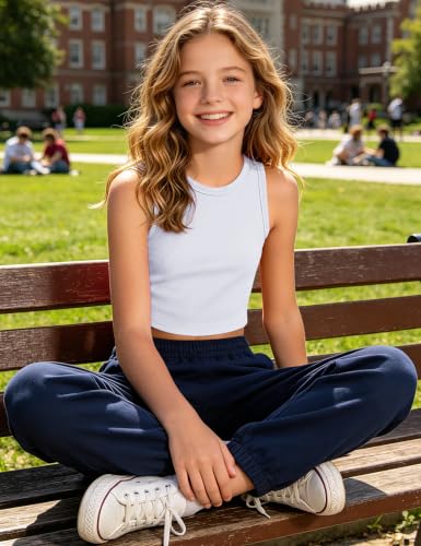 Image of JOCMIC Girls Athletic Tank Tops, Ribbed High Neck Sleeveless Cropped Top | Stretchy Ribbed Fabric, Modest High Neck Cut, Well-Made and Wash Resistant, Suitable for Dance, Gym and Daily