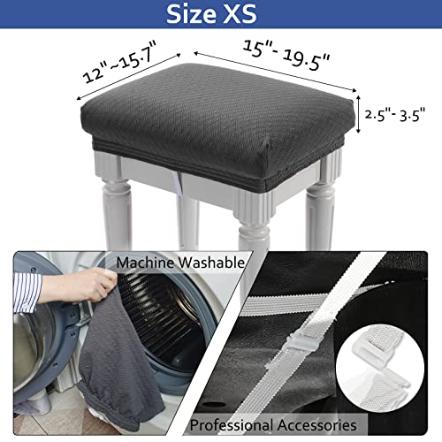Buyue Luxury Vanity Bench Stool Cover, (15"- 20") L X (11.8"- 15.7") W Rectangle Small Bench Stretch Jacquard Washable Slipcover (Xs, Grey) #TOP2
