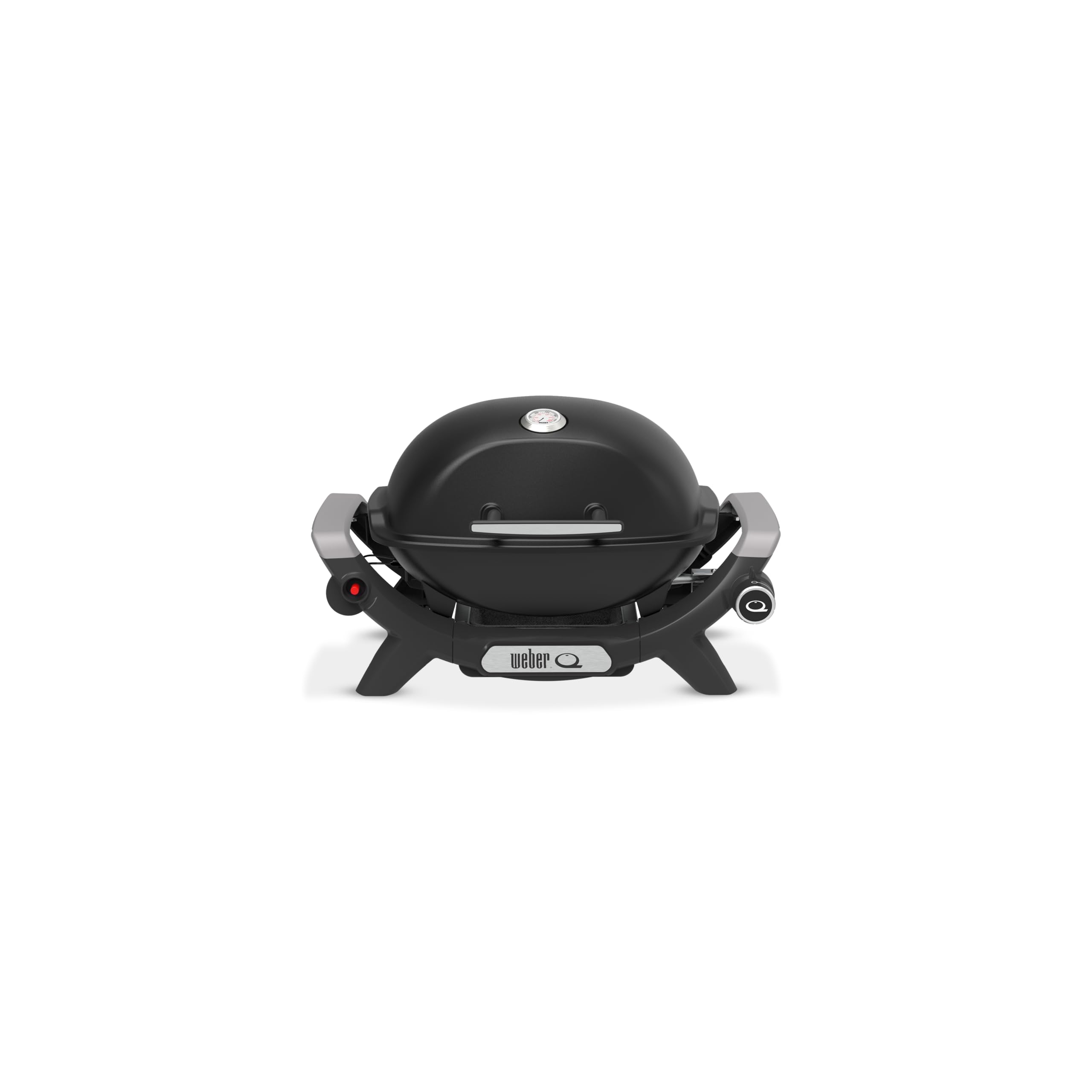 Weber Q 1100N – grill gazowy/przenośny grill na biwak, taras i balkon, wysokowydajny palnik, emaliowane porcelaną ruszty z żeliwa, elektroniczny zapłon, kolor Midnight Black